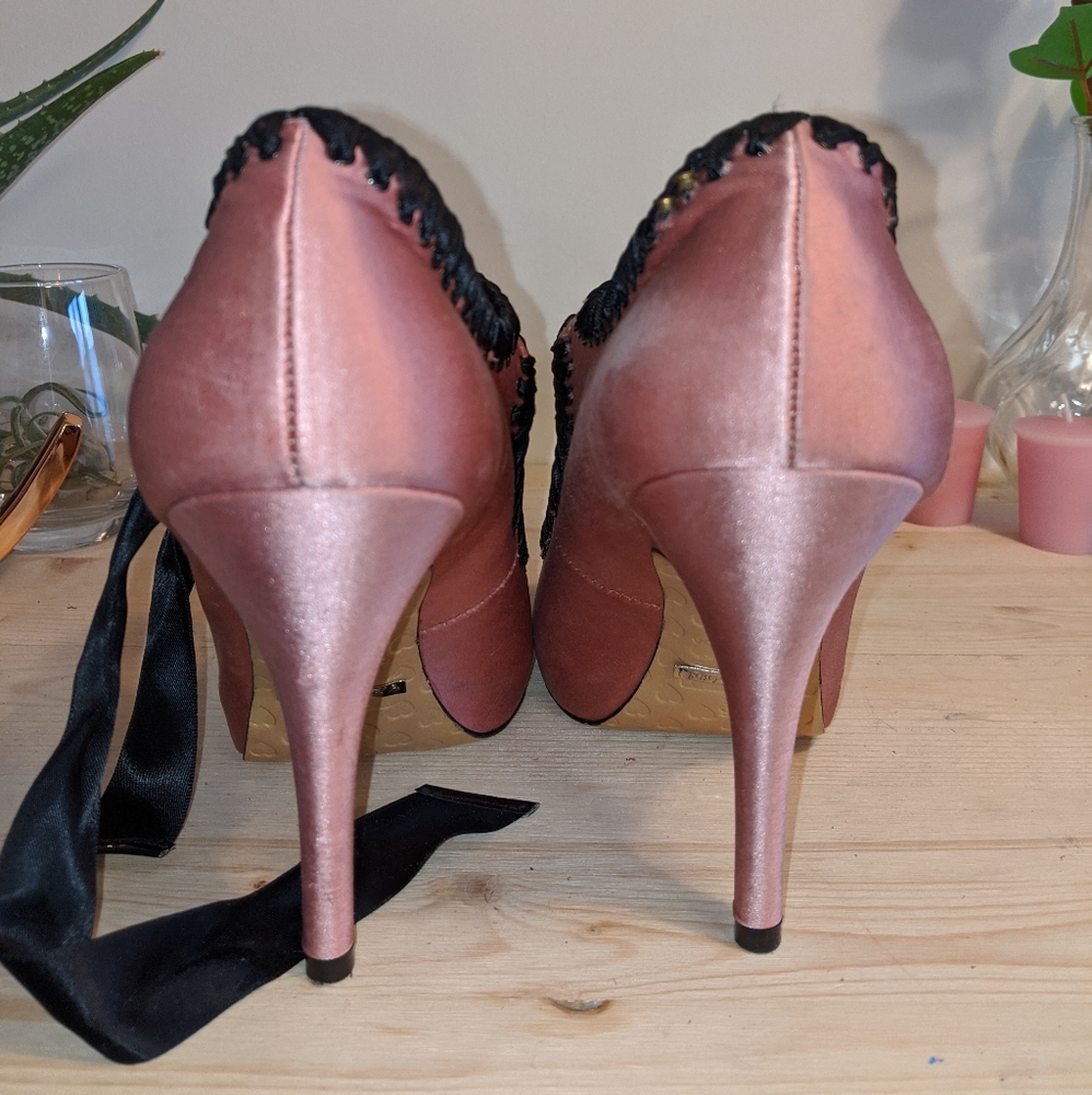 Betsey Johnson Pink and Black Peep-Toe Mary Jane Heels - Picture 3 of 5
